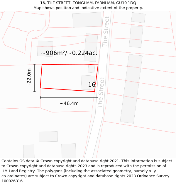 16, THE STREET, TONGHAM, FARNHAM, GU10 1DQ: Plot and title map