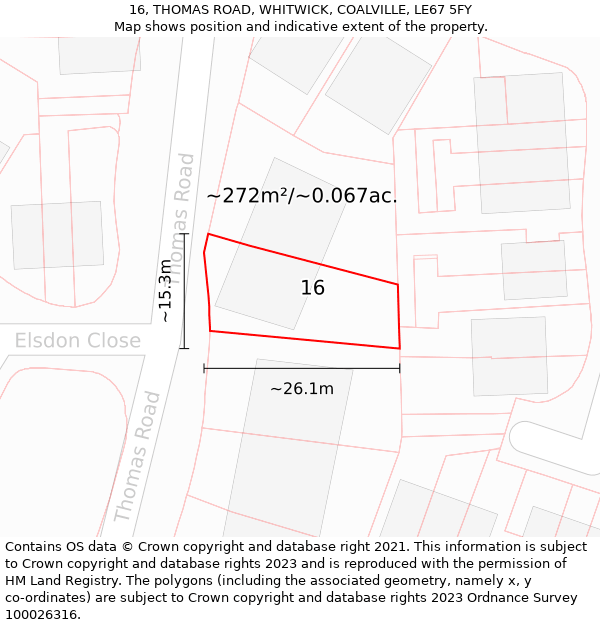 16, THOMAS ROAD, WHITWICK, COALVILLE, LE67 5FY: Plot and title map