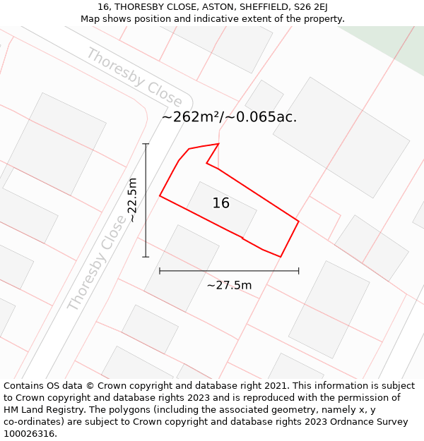 16, THORESBY CLOSE, ASTON, SHEFFIELD, S26 2EJ: Plot and title map