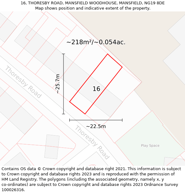 16, THORESBY ROAD, MANSFIELD WOODHOUSE, MANSFIELD, NG19 8DE: Plot and title map