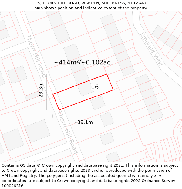 16, THORN HILL ROAD, WARDEN, SHEERNESS, ME12 4NU: Plot and title map