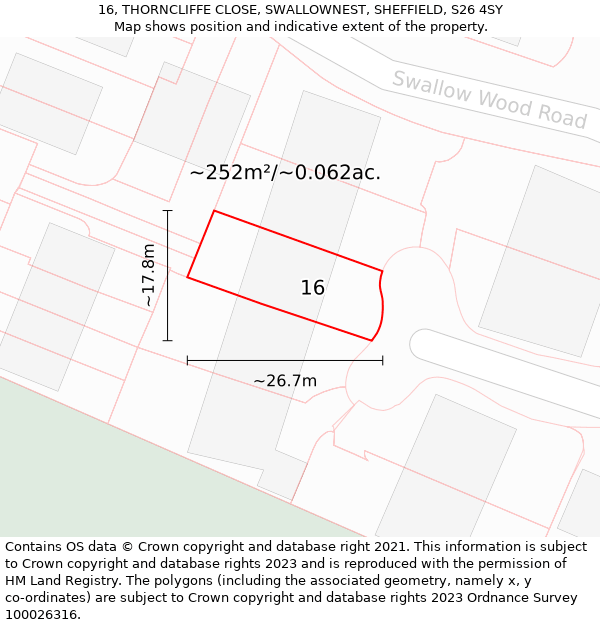 16, THORNCLIFFE CLOSE, SWALLOWNEST, SHEFFIELD, S26 4SY: Plot and title map