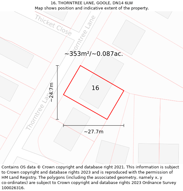 16, THORNTREE LANE, GOOLE, DN14 6LW: Plot and title map