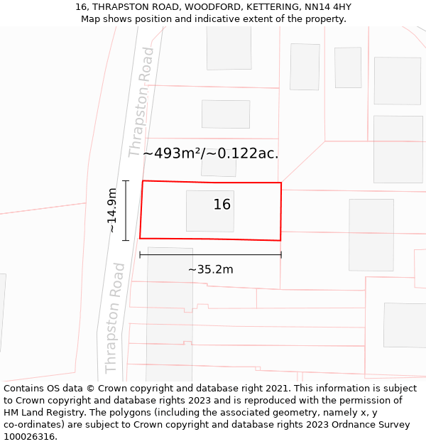 16, THRAPSTON ROAD, WOODFORD, KETTERING, NN14 4HY: Plot and title map