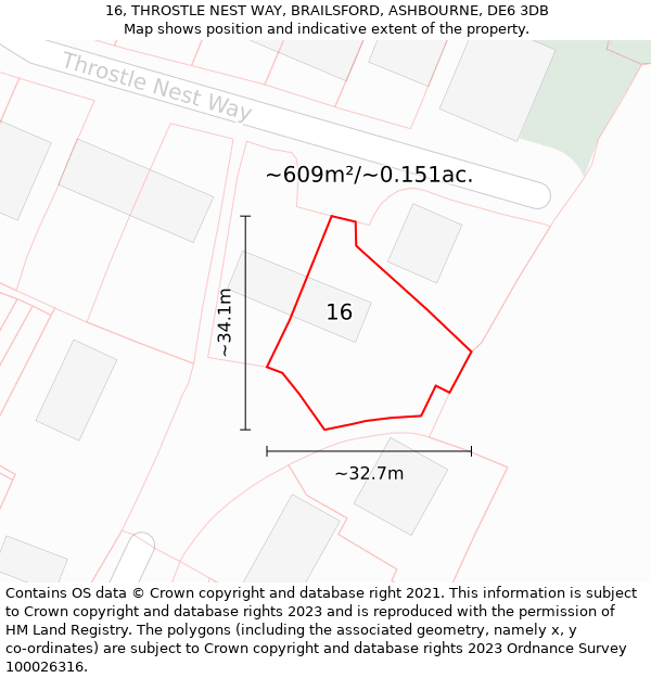 16, THROSTLE NEST WAY, BRAILSFORD, ASHBOURNE, DE6 3DB: Plot and title map