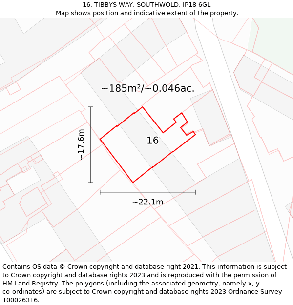 16, TIBBYS WAY, SOUTHWOLD, IP18 6GL: Plot and title map