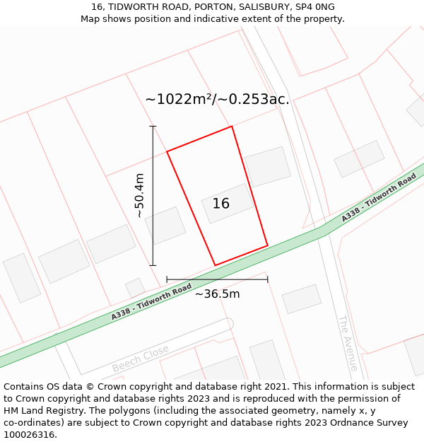 16, TIDWORTH ROAD, PORTON, SALISBURY, SP4 0NG: Plot and title map