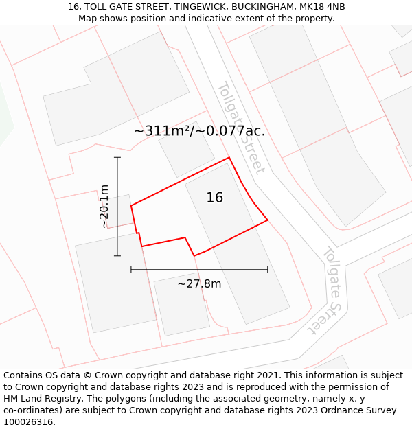 16, TOLL GATE STREET, TINGEWICK, BUCKINGHAM, MK18 4NB: Plot and title map