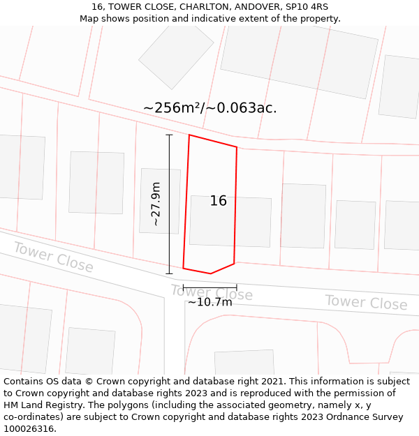 16, TOWER CLOSE, CHARLTON, ANDOVER, SP10 4RS: Plot and title map