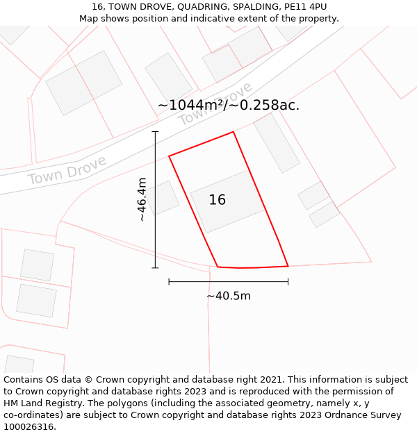 16, TOWN DROVE, QUADRING, SPALDING, PE11 4PU: Plot and title map