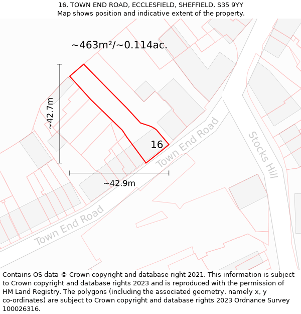 16, TOWN END ROAD, ECCLESFIELD, SHEFFIELD, S35 9YY: Plot and title map