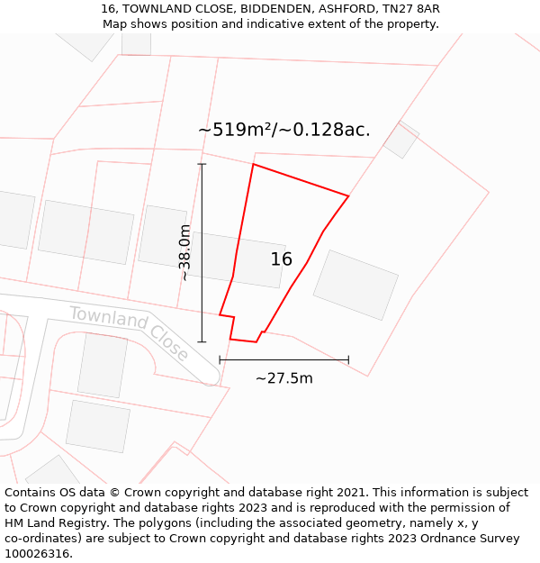 16, TOWNLAND CLOSE, BIDDENDEN, ASHFORD, TN27 8AR: Plot and title map