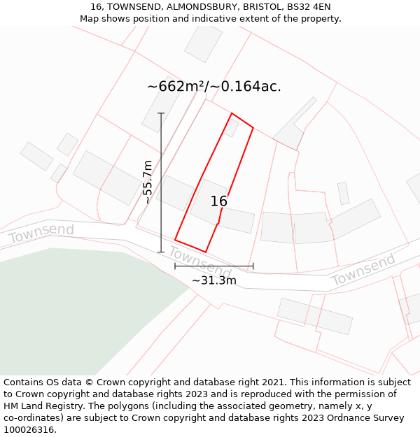 16, TOWNSEND, ALMONDSBURY, BRISTOL, BS32 4EN: Plot and title map