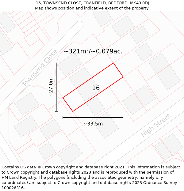 16, TOWNSEND CLOSE, CRANFIELD, BEDFORD, MK43 0DJ: Plot and title map