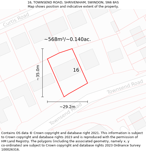 16, TOWNSEND ROAD, SHRIVENHAM, SWINDON, SN6 8AS: Plot and title map