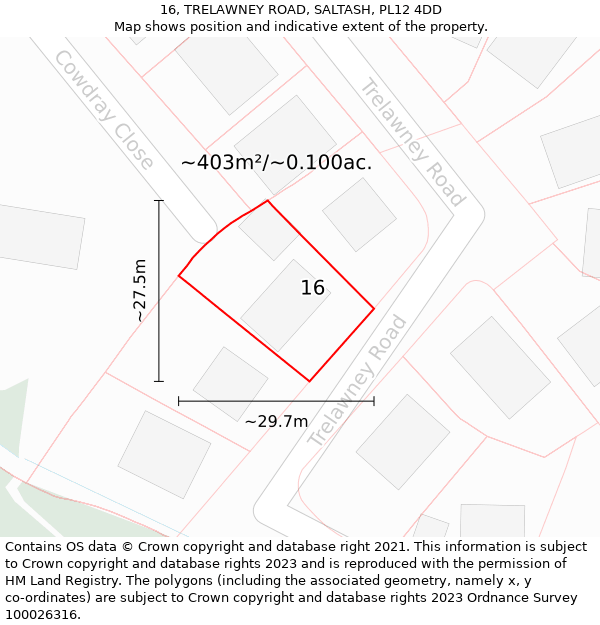 16, TRELAWNEY ROAD, SALTASH, PL12 4DD: Plot and title map