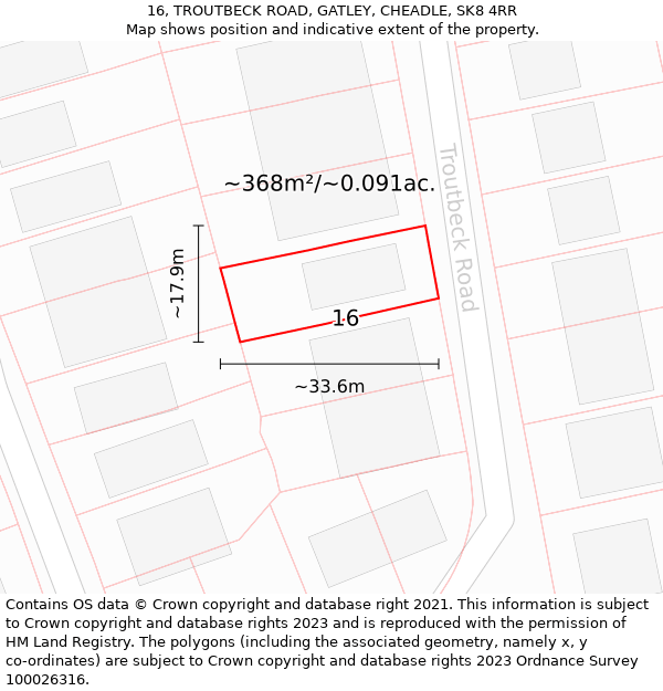 16, TROUTBECK ROAD, GATLEY, CHEADLE, SK8 4RR: Plot and title map