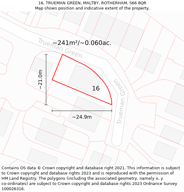 16, TRUEMAN GREEN, MALTBY, ROTHERHAM, S66 8QR: Plot and title map