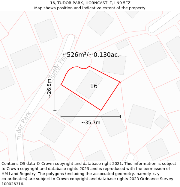 16, TUDOR PARK, HORNCASTLE, LN9 5EZ: Plot and title map