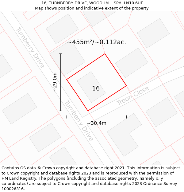 16, TURNBERRY DRIVE, WOODHALL SPA, LN10 6UE: Plot and title map