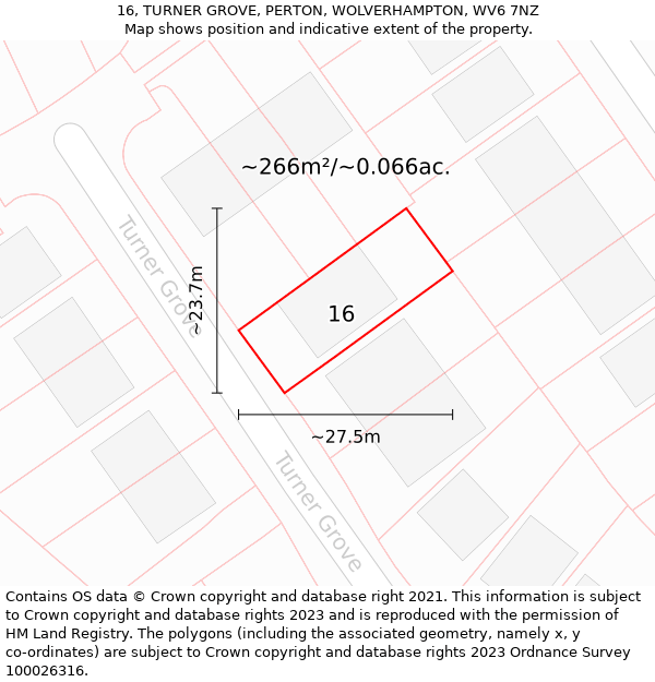 16, TURNER GROVE, PERTON, WOLVERHAMPTON, WV6 7NZ: Plot and title map