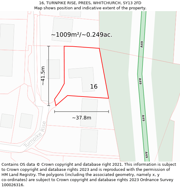 16, TURNPIKE RISE, PREES, WHITCHURCH, SY13 2FD: Plot and title map