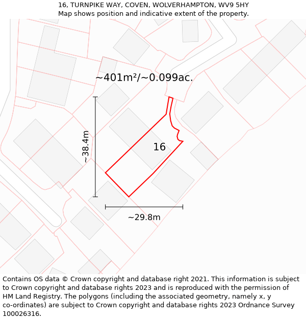 16, TURNPIKE WAY, COVEN, WOLVERHAMPTON, WV9 5HY: Plot and title map