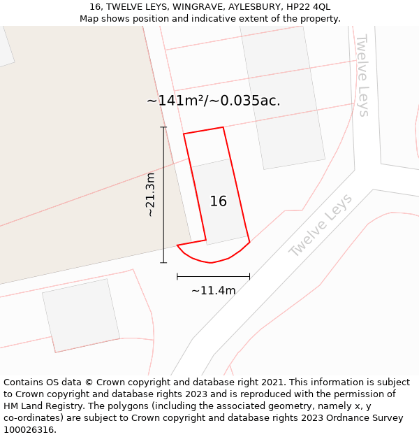 16, TWELVE LEYS, WINGRAVE, AYLESBURY, HP22 4QL: Plot and title map