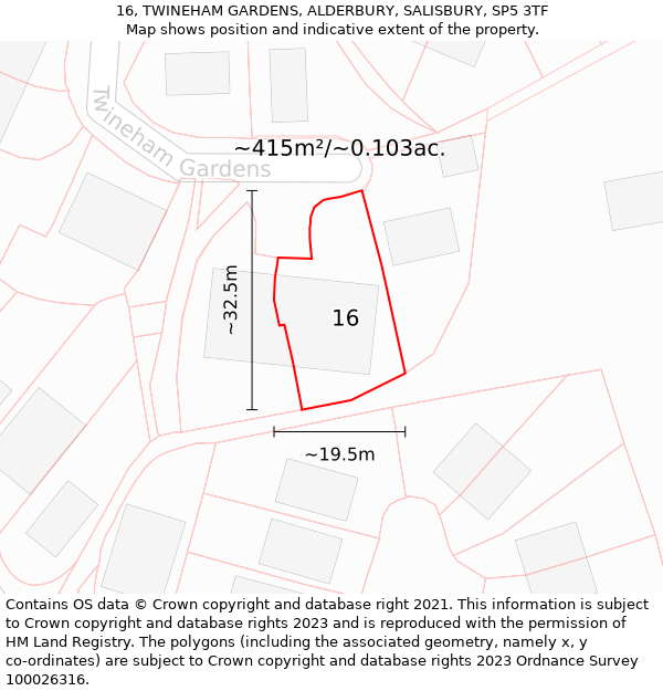 16, TWINEHAM GARDENS, ALDERBURY, SALISBURY, SP5 3TF: Plot and title map