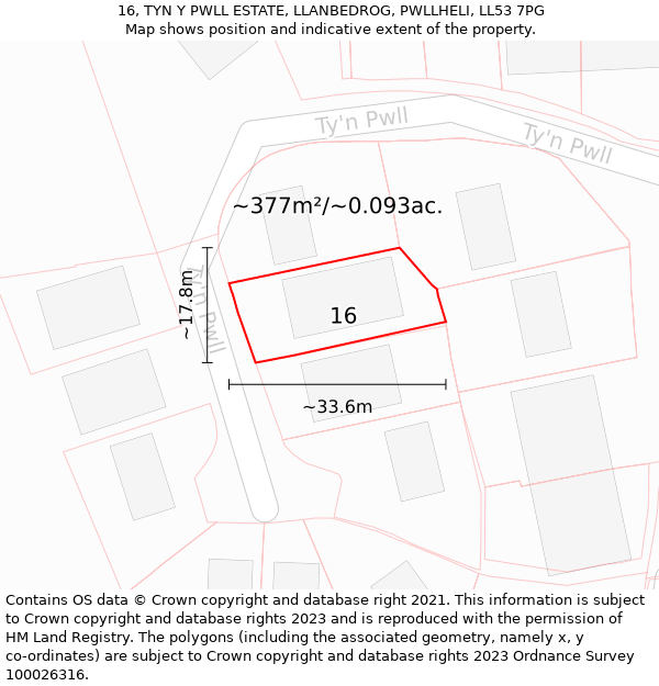 16, TYN Y PWLL ESTATE, LLANBEDROG, PWLLHELI, LL53 7PG: Plot and title map