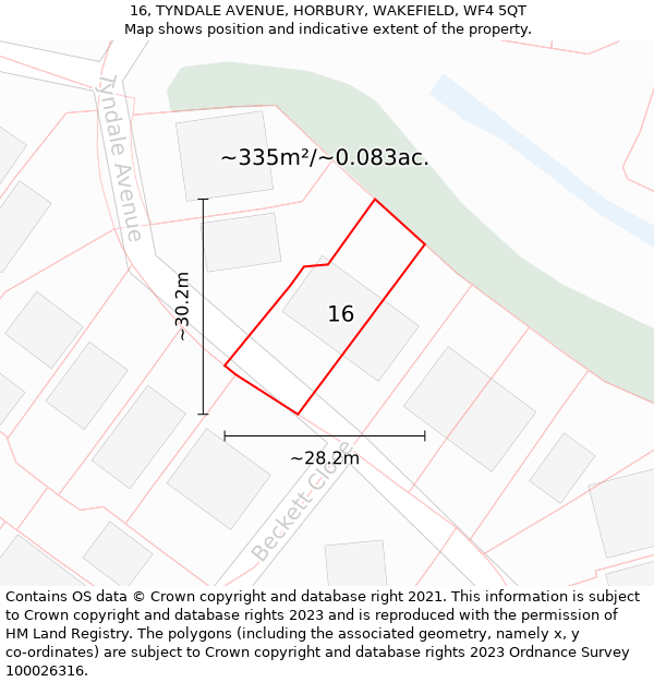 16, TYNDALE AVENUE, HORBURY, WAKEFIELD, WF4 5QT: Plot and title map