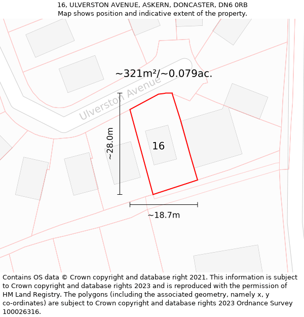 16, ULVERSTON AVENUE, ASKERN, DONCASTER, DN6 0RB: Plot and title map