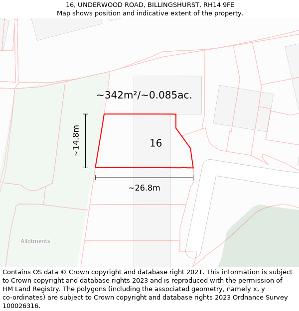 16, UNDERWOOD ROAD, BILLINGSHURST, RH14 9FE: Plot and title map