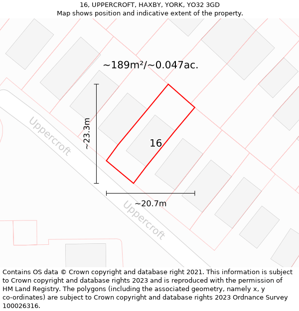 16, UPPERCROFT, HAXBY, YORK, YO32 3GD: Plot and title map