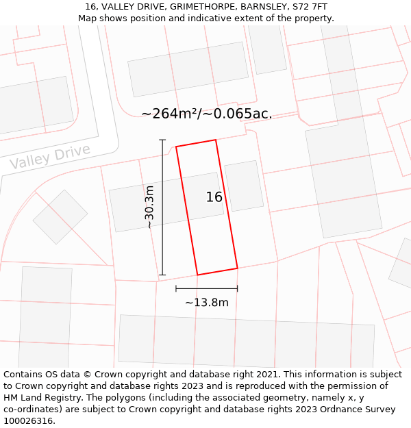 16, VALLEY DRIVE, GRIMETHORPE, BARNSLEY, S72 7FT: Plot and title map
