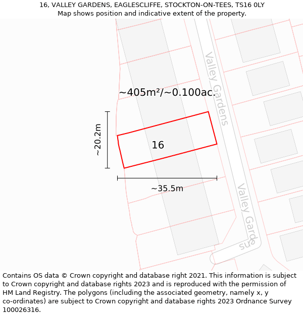 16, VALLEY GARDENS, EAGLESCLIFFE, STOCKTON-ON-TEES, TS16 0LY: Plot and title map