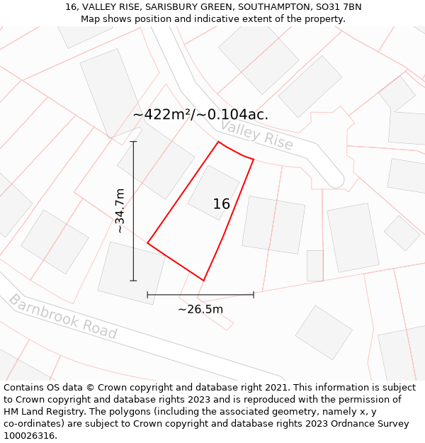 16, VALLEY RISE, SARISBURY GREEN, SOUTHAMPTON, SO31 7BN: Plot and title map