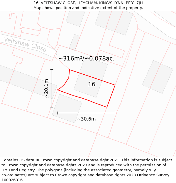 16, VELTSHAW CLOSE, HEACHAM, KING'S LYNN, PE31 7JH: Plot and title map