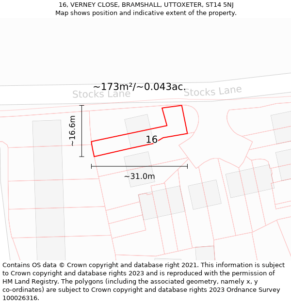 16, VERNEY CLOSE, BRAMSHALL, UTTOXETER, ST14 5NJ: Plot and title map