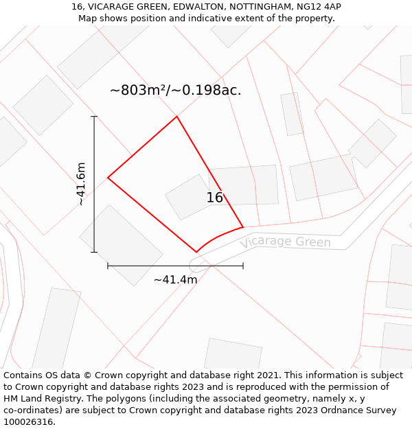 16, VICARAGE GREEN, EDWALTON, NOTTINGHAM, NG12 4AP: Plot and title map