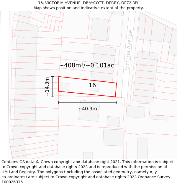 16, VICTORIA AVENUE, DRAYCOTT, DERBY, DE72 3PL: Plot and title map