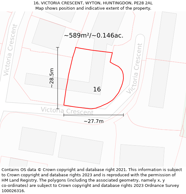 16, VICTORIA CRESCENT, WYTON, HUNTINGDON, PE28 2AL: Plot and title map