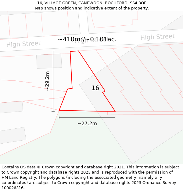 16, VILLAGE GREEN, CANEWDON, ROCHFORD, SS4 3QF: Plot and title map