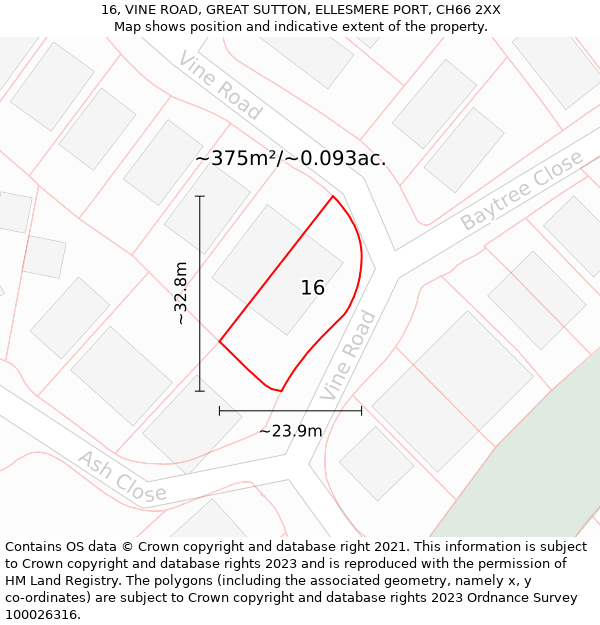 16, VINE ROAD, GREAT SUTTON, ELLESMERE PORT, CH66 2XX: Plot and title map