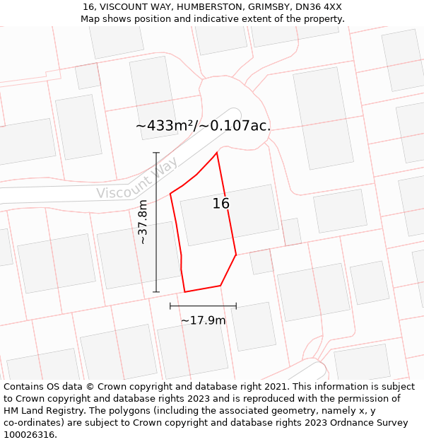 16, VISCOUNT WAY, HUMBERSTON, GRIMSBY, DN36 4XX: Plot and title map