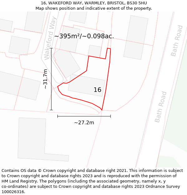 16, WAKEFORD WAY, WARMLEY, BRISTOL, BS30 5HU: Plot and title map