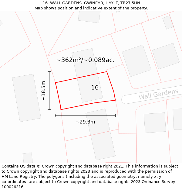 16, WALL GARDENS, GWINEAR, HAYLE, TR27 5HN: Plot and title map