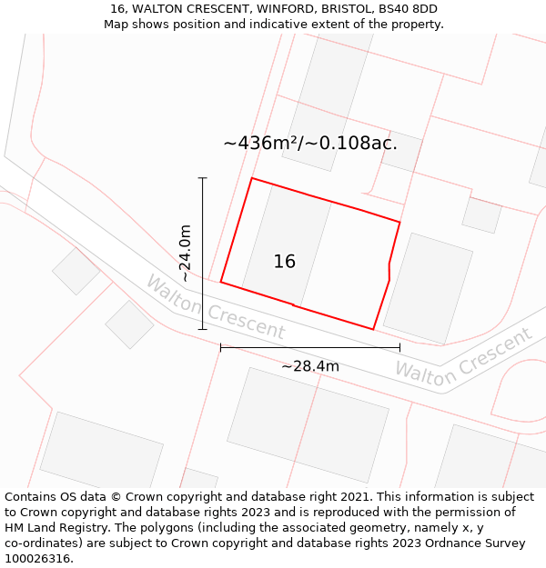 16, WALTON CRESCENT, WINFORD, BRISTOL, BS40 8DD: Plot and title map