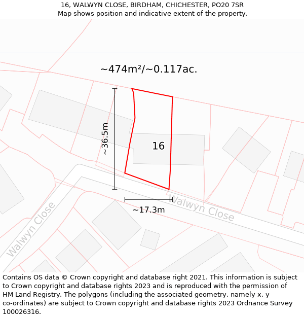 16, WALWYN CLOSE, BIRDHAM, CHICHESTER, PO20 7SR: Plot and title map