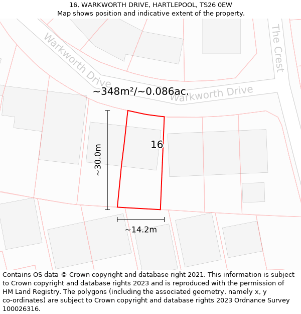 16, WARKWORTH DRIVE, HARTLEPOOL, TS26 0EW: Plot and title map